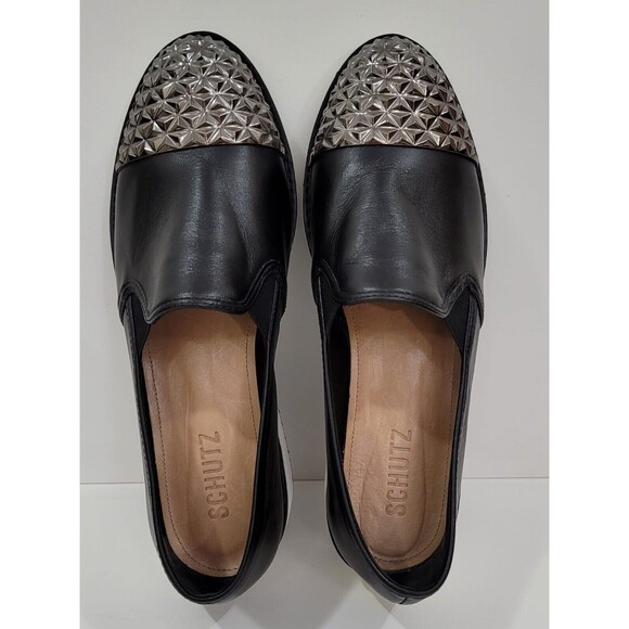 Schutz Platform Black Leather Slip On Studded Women Shoes EU-39 US-8.5 - Picture 4 of 10